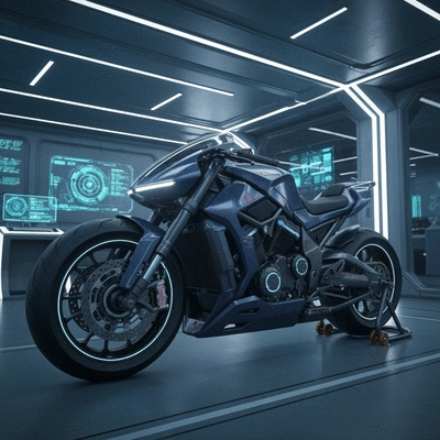 Motorcycle enthusiast working on their bike in a garage, focusing on a sense of accomplishment